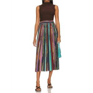 Le Superb Midi Painted Stripe Rainbow XS Skirt Designer A Line Art To Wear